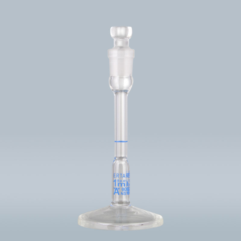 ESV167Y,底座容量瓶,6ml,10/13,±0.02ml,玻璃塞,3.3硼硅酸盐玻璃,蓝标,透明色,圆底,“IN”校准