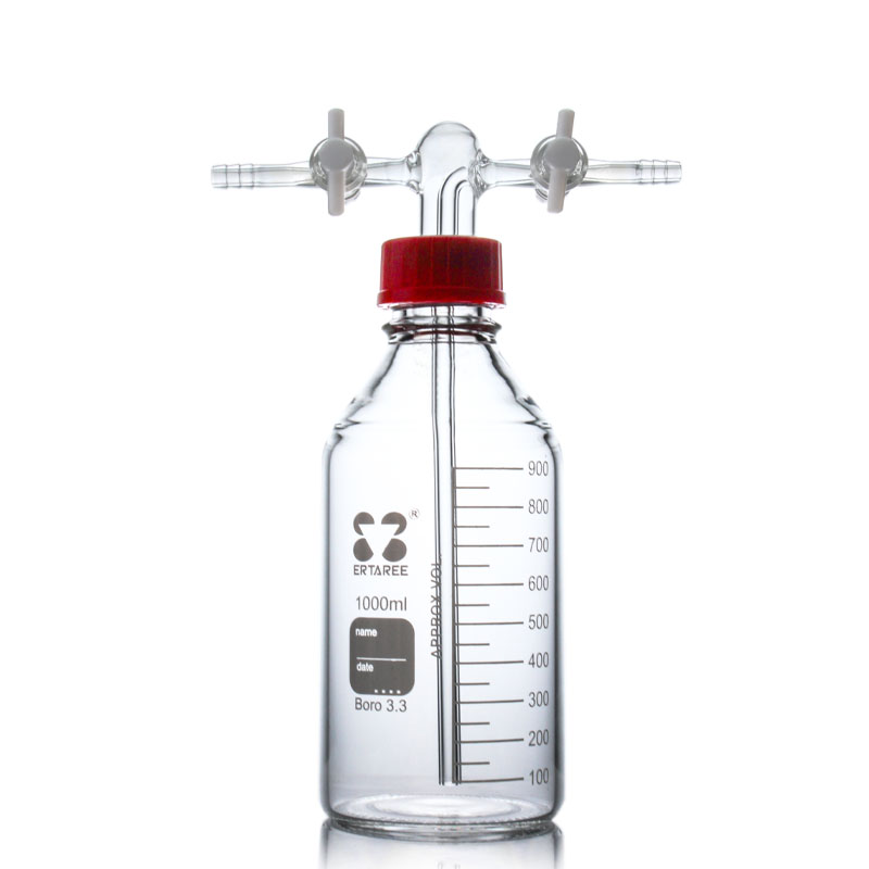 EHD33J02L,螺口缓冲瓶(双截门）,2000ml,GL45,Boro 3.3