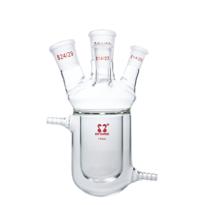 E1703100,四口夹套反应瓶,100ml,24#*1,14#*3