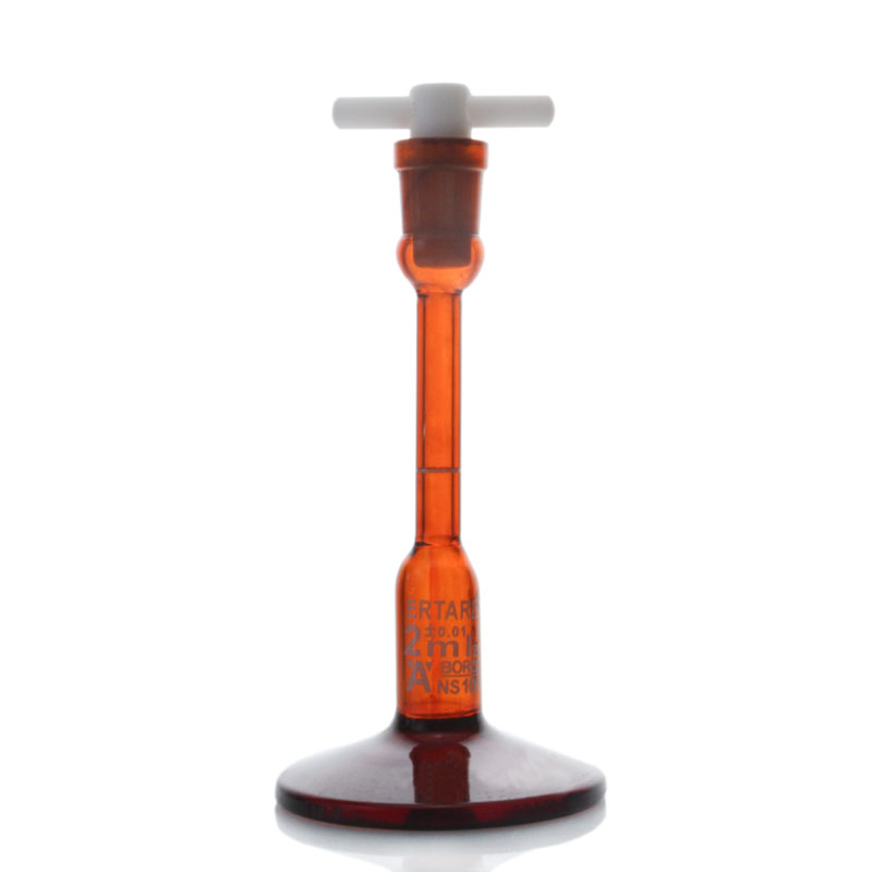 ESV176ZY,底座容量瓶,5ml,10/13,±0.01ml,PTFE塞,3.3硼硅酸盐玻璃,蓝标,棕色,圆底,“IN”校准