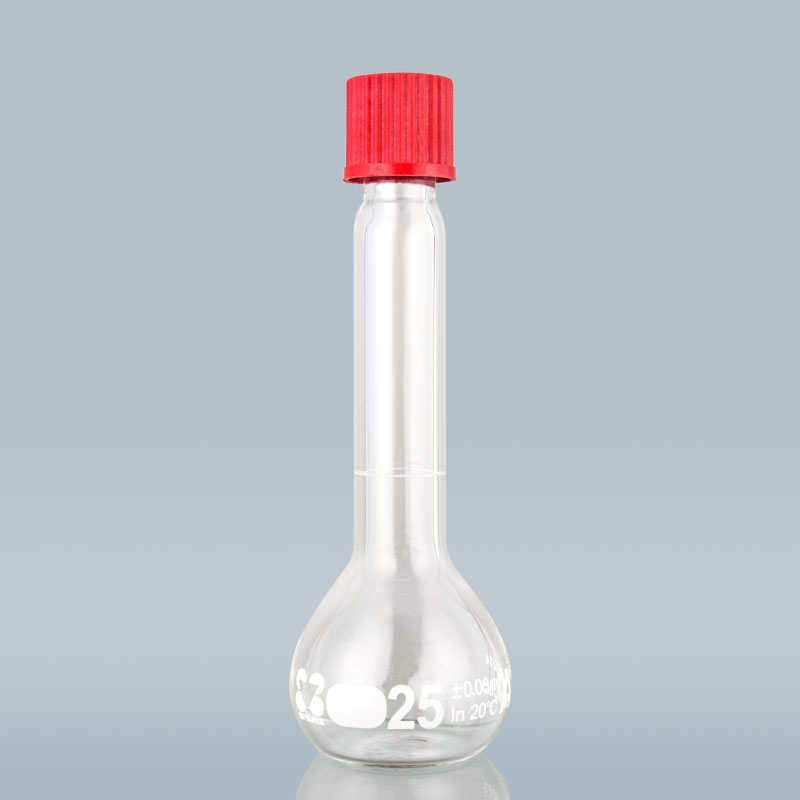 ESV046L，透明螺口容量瓶，25ml，±0.03ml，Boro 3.3，ERTAREE®，螺纹盖，A级