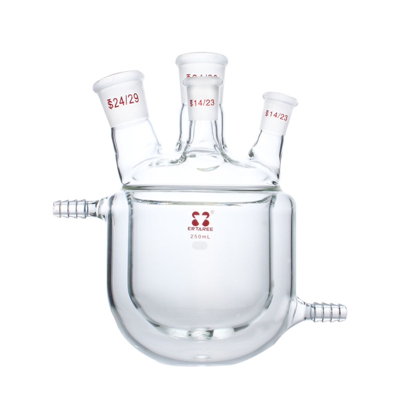 E1701250,四口夹套反应瓶,250ml,24/29*2,14/23*2
