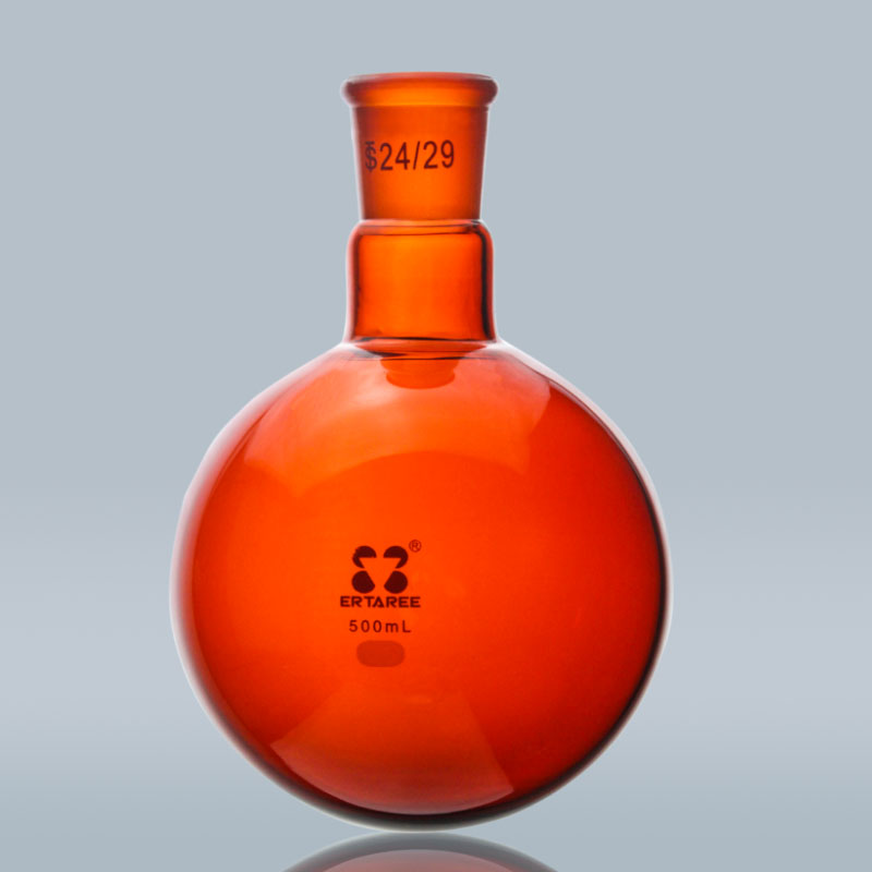 E-F304500Z，棕色单颈圆底球瓶，500ml，24/29