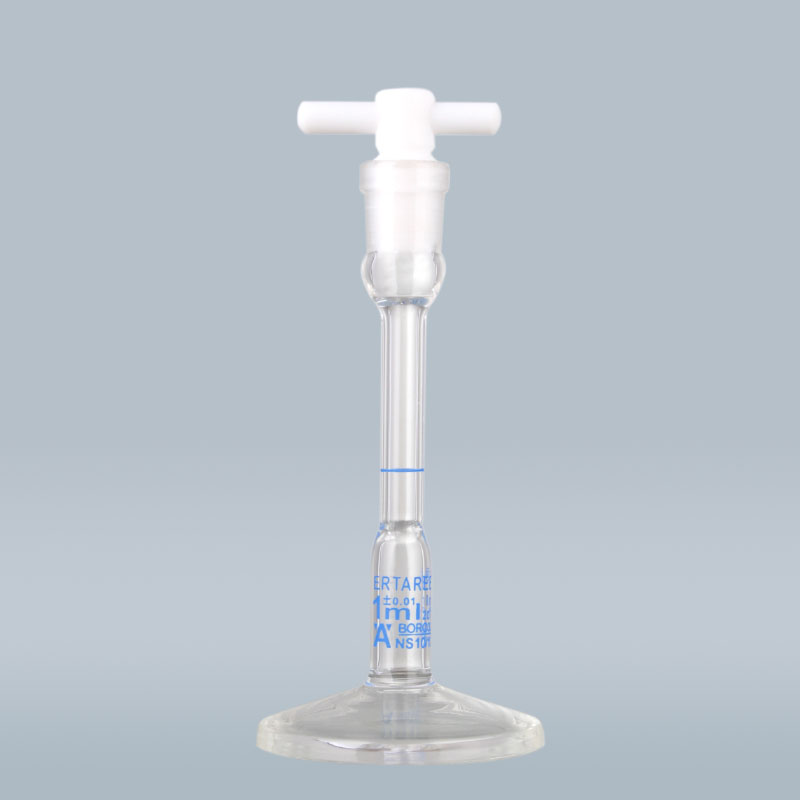 ESV172Y,底座容量瓶,2ml,10/13,±0.01ml,PTFE四氟塞,3.3硼硅酸盐玻璃,蓝标,透明色,圆底,“IN”校准